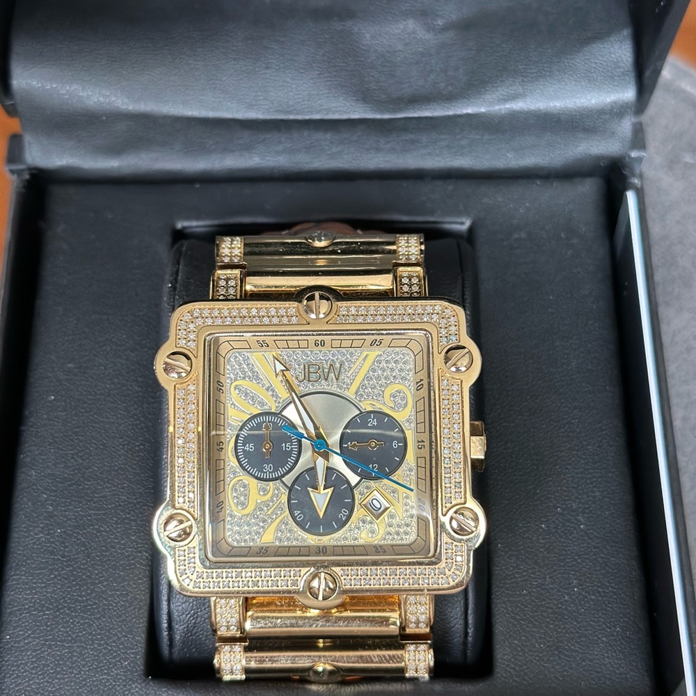 JBW Luxury Men’s Phantom 2.38 ctw Diamond Wrist Watch with Leather Bracelet